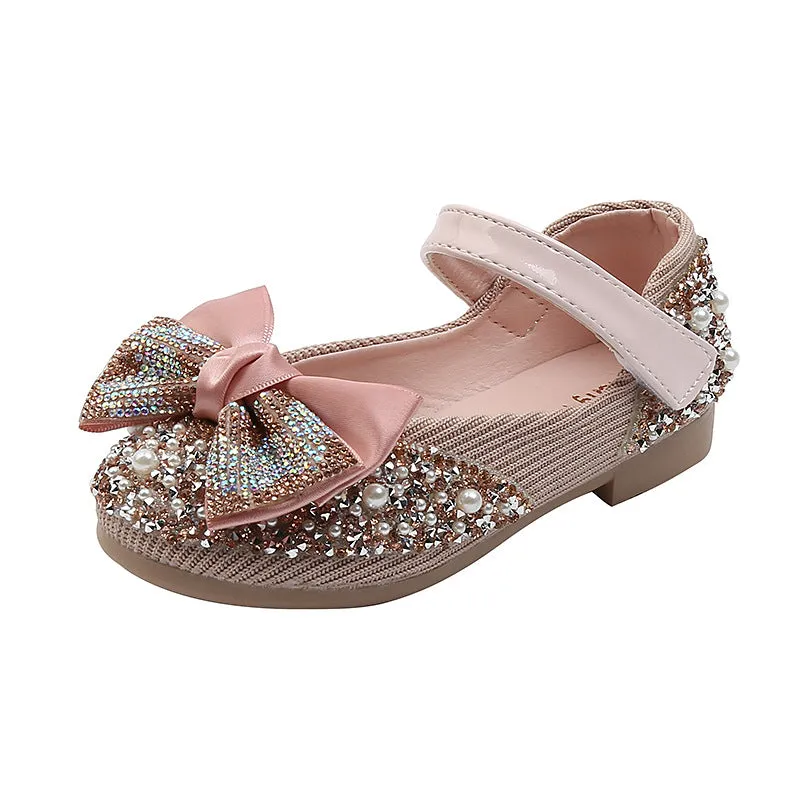 Girl Dress Shoes Bowknot Sequins Dance Performance Shoes