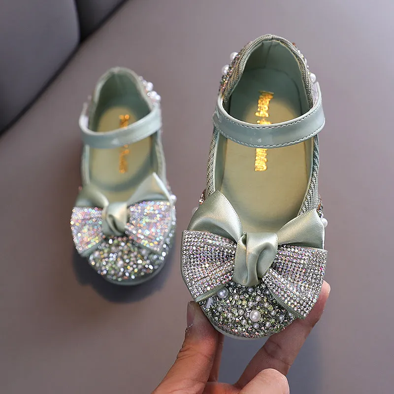 Girl Dress Shoes Bowknot Sequins Dance Performance Shoes