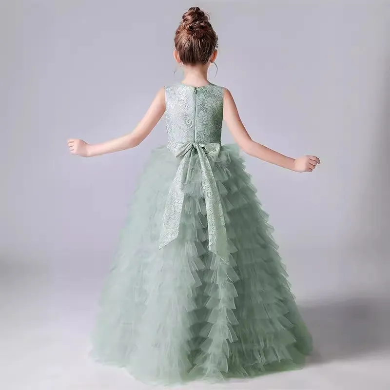 Girls dress piano performance party sleeveless cake long girl dress