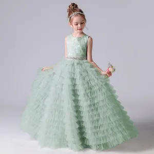 Girls dress piano performance party sleeveless cake long girl dress