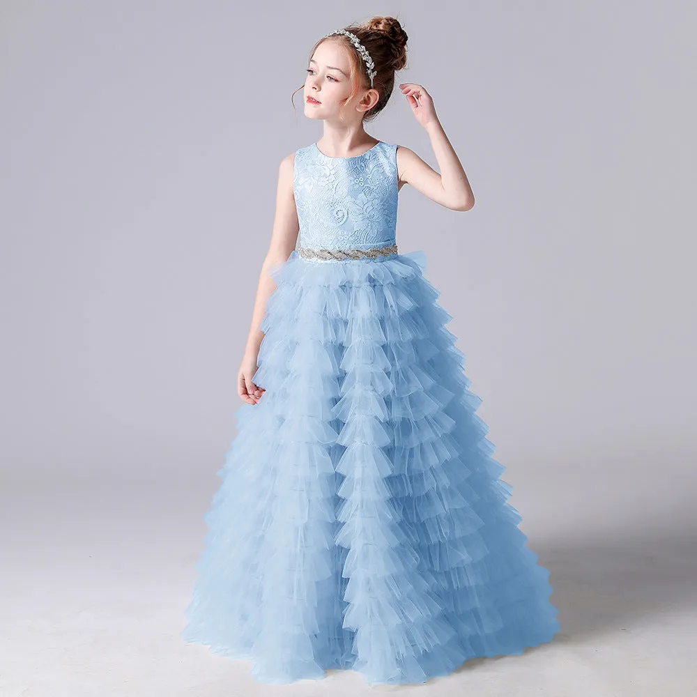 Girls dress piano performance party sleeveless cake long girl dress