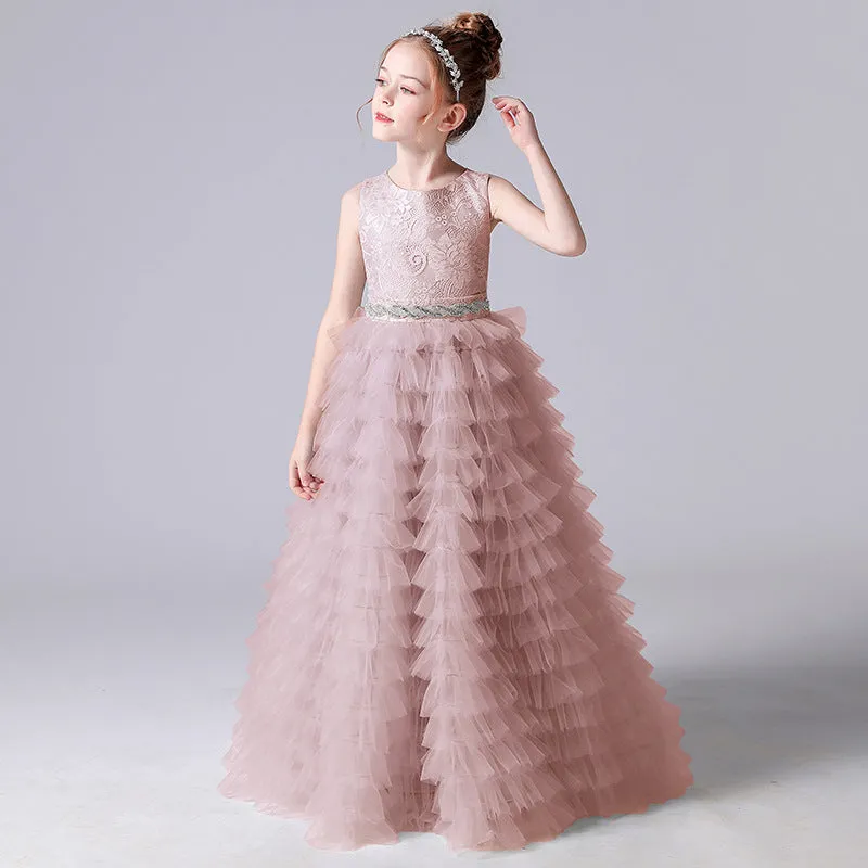 Girls dress piano performance party sleeveless cake long girl dress