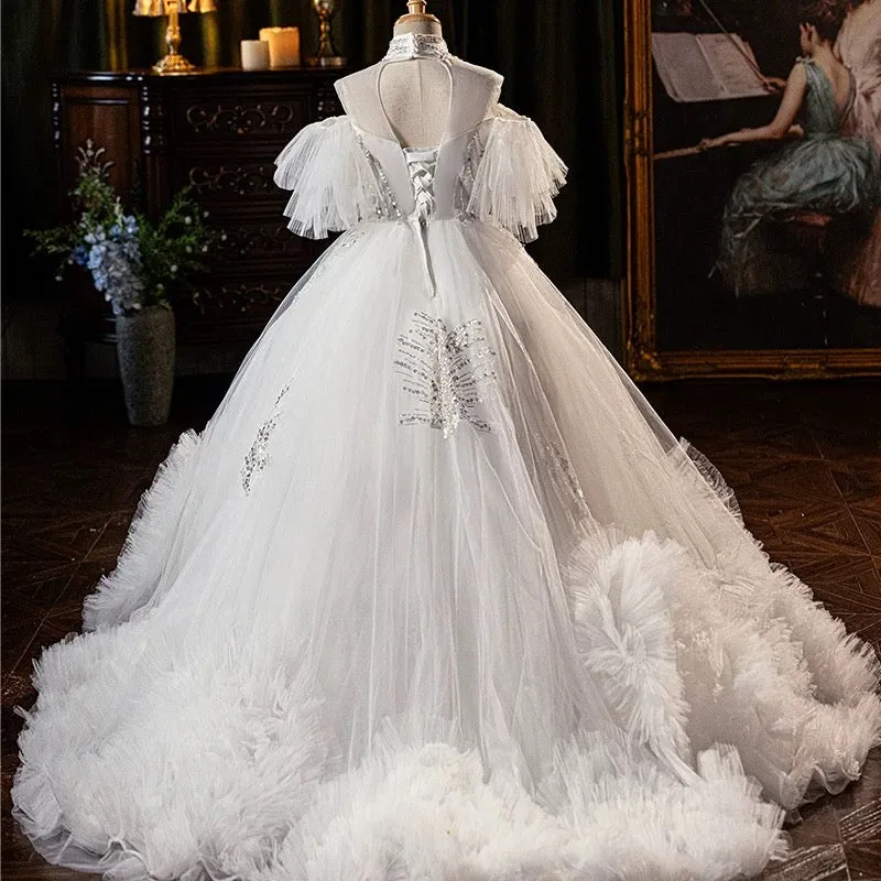 High end new girls' wedding dress stage performance elegant fluffy girls' evening dress