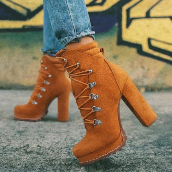 High-heel lace-up ankle boots（HPSD152）