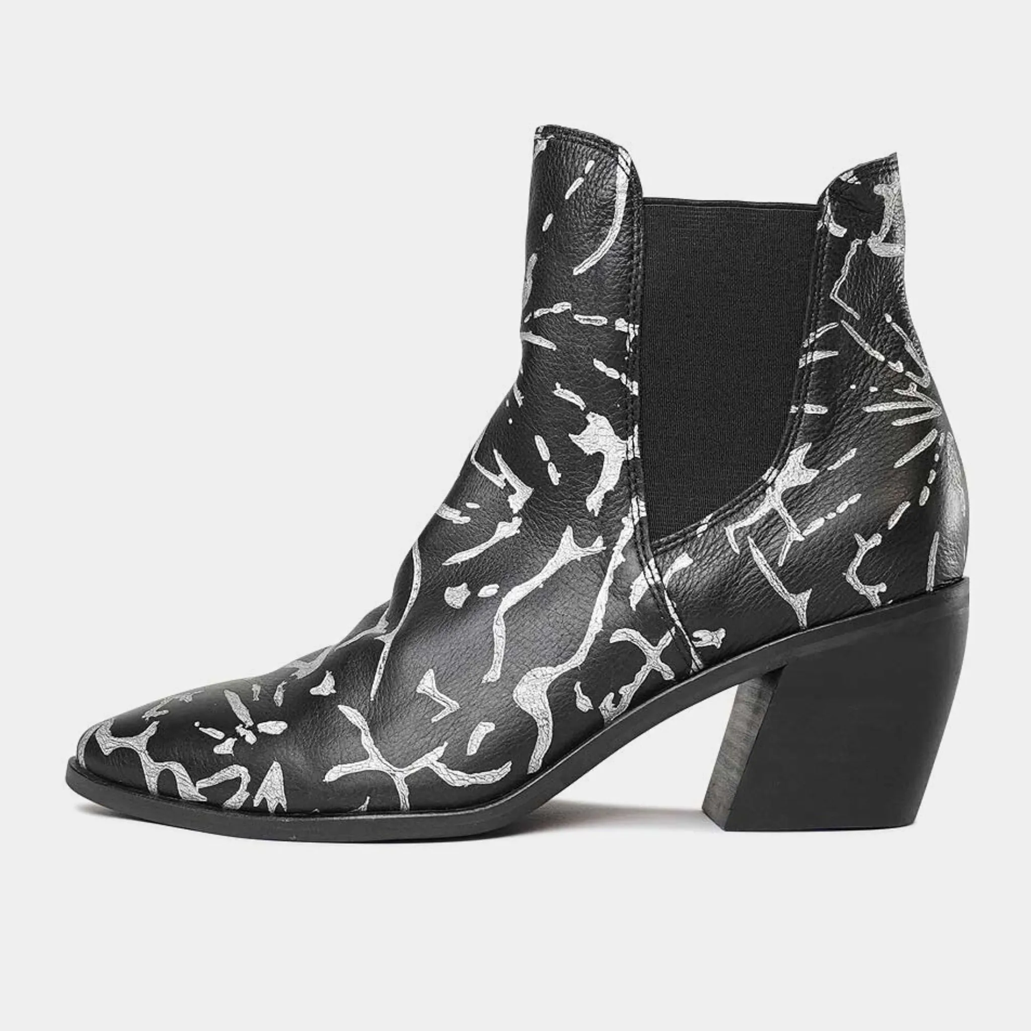 Jens Black & Silver Leather Ankle Boots