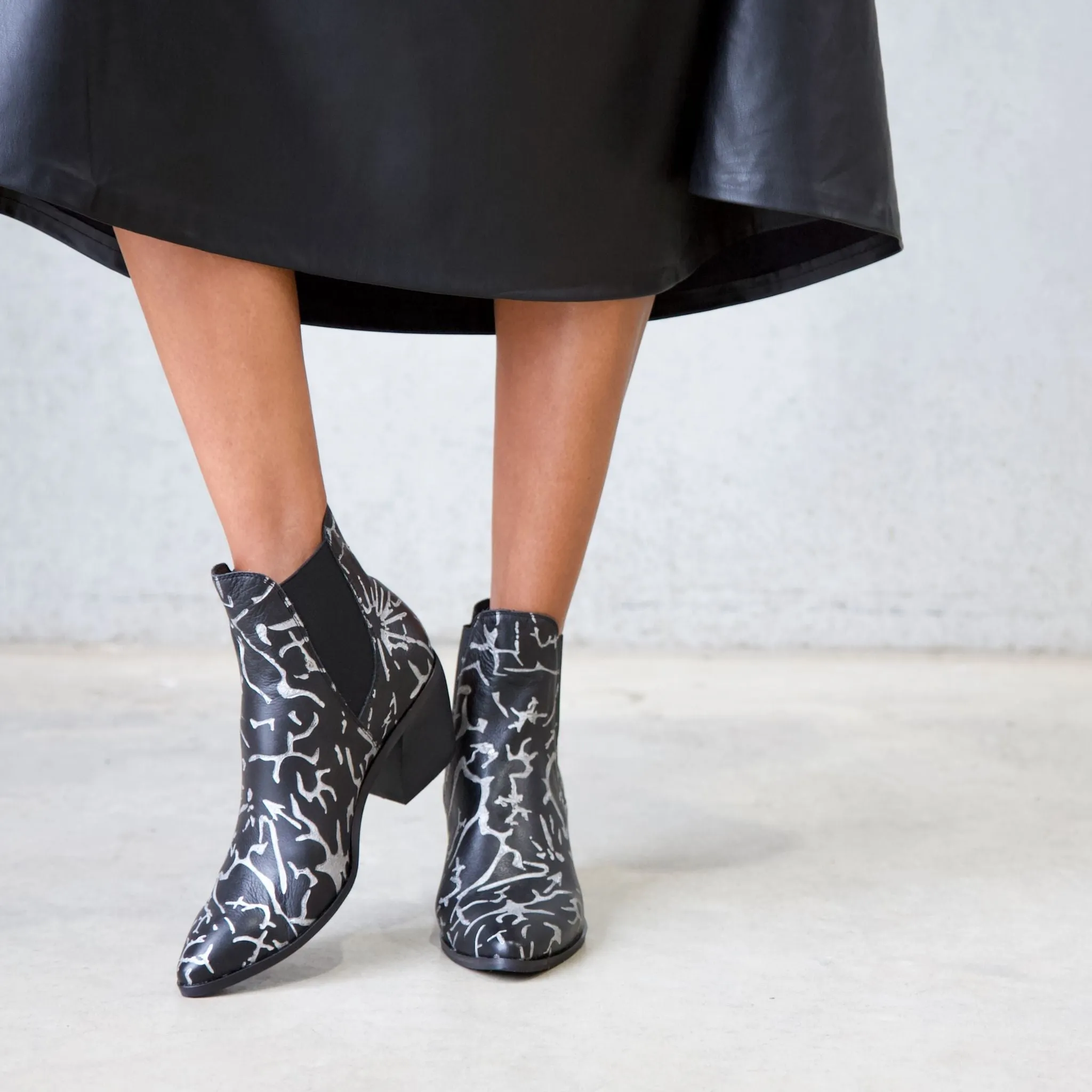 Jens Black & Silver Leather Ankle Boots