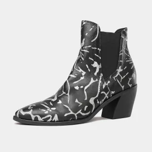 Jens Black & Silver Leather Ankle Boots