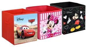 Kuber Industries Disney Print Non Woven Fabric 3 Pieces Foldable Large Size Storage Cube Toy, Books, Shoes Storage Box with Handle (Black & Brown & Pink) KUBMART02367