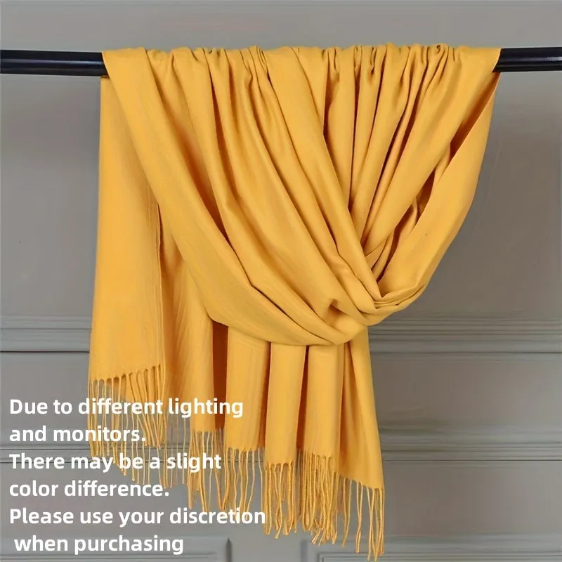 Lightweight Solid Color Tassel Scarf - Cozy Shawl for Chic Outdoor Style - Windproof & Warm with Luxurious Detailing