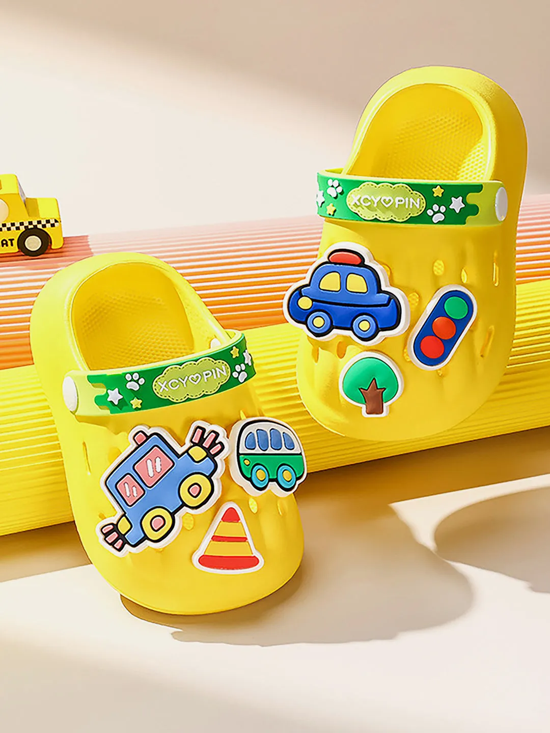 Little Surprise Box Yellow Transport theme Slip on Clogs/ Footwear for Toddlers & Kids