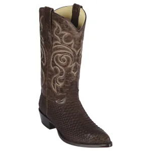 Los Altos Boots Mens #99N5707 J Toe | Genuine Python Snakeskin Boots | Color Brown Suede Finish