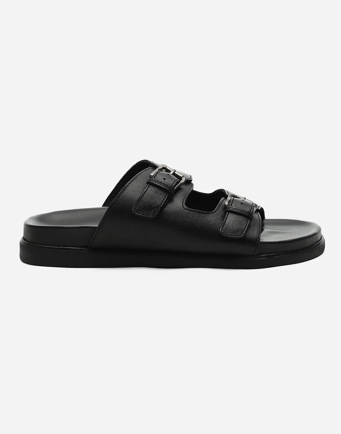 Men Black Leather Comfort Casual Slippers