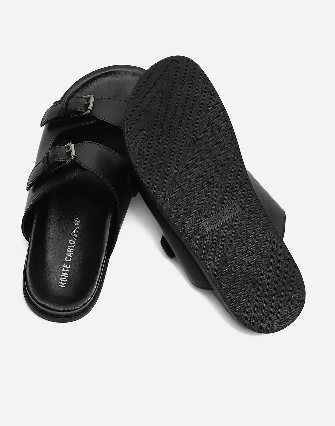 Men Black Leather Comfort Casual Slippers