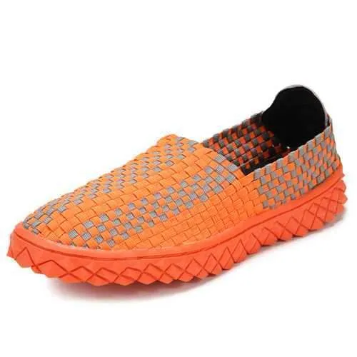 Mens Stretch Knitting Casual Shoes Elastic Band Slip-On Flat Sport Sewing Shoes