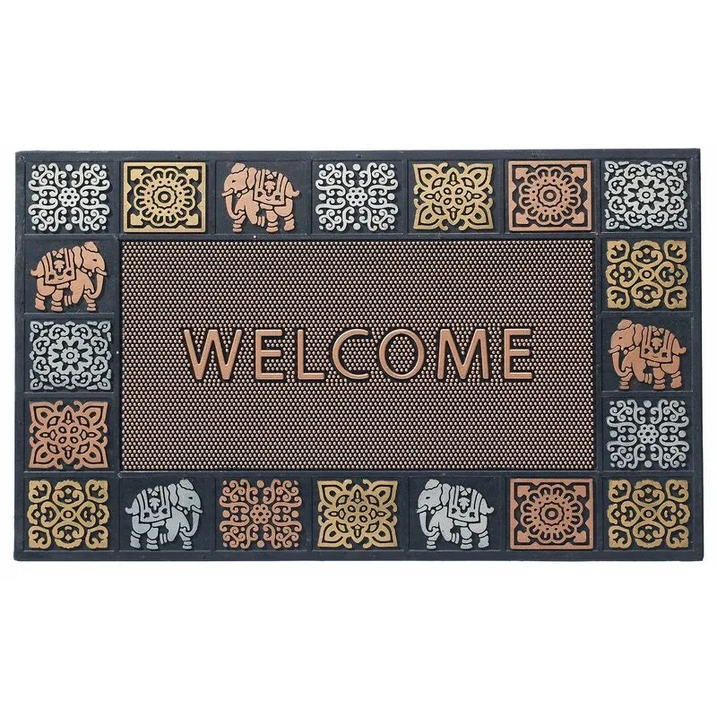 OnlyMat Tri-Colour Rubber Pin Welcome Entrance Door Mat - Indoor / Outdoor, Waterproof