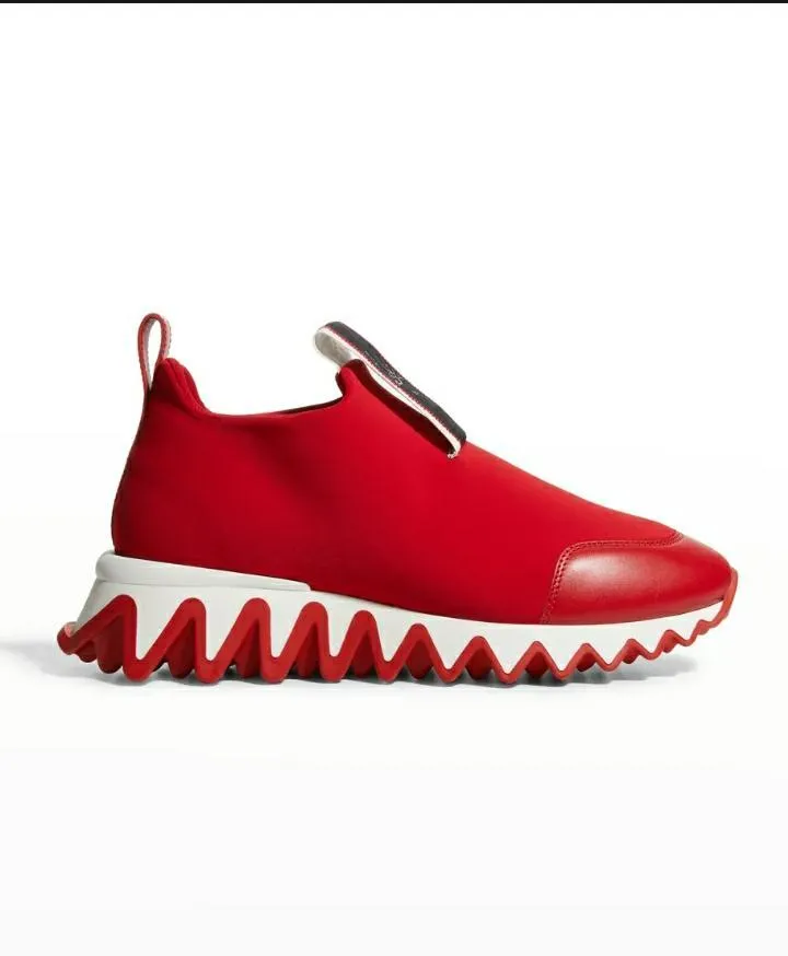 Paris Christian Loubou Yatch Spikes Flat Carl Sneakers- Red