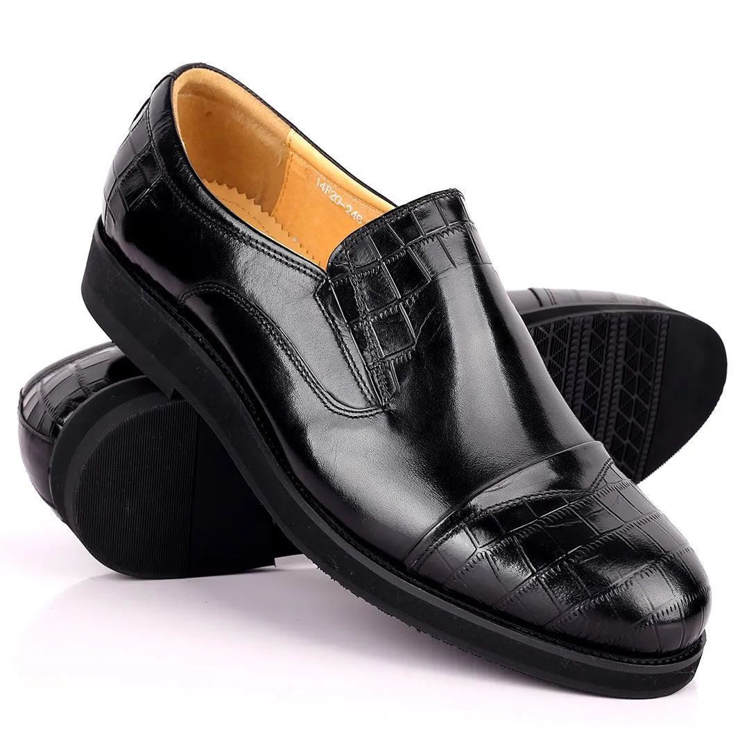 Prad Classic Black Half Croc Leather Shoe