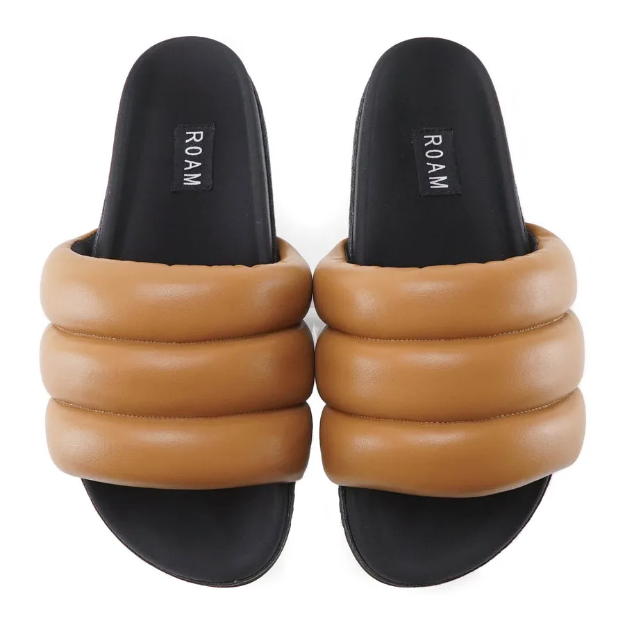 Puffy Sandals in Cognac Vegan Leather