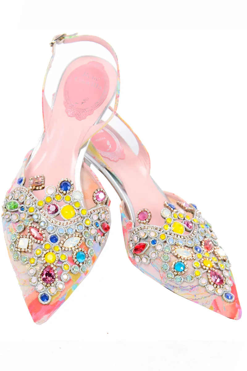 René Caovilla Jeweled Slingback Shoes New w Original Box $1125