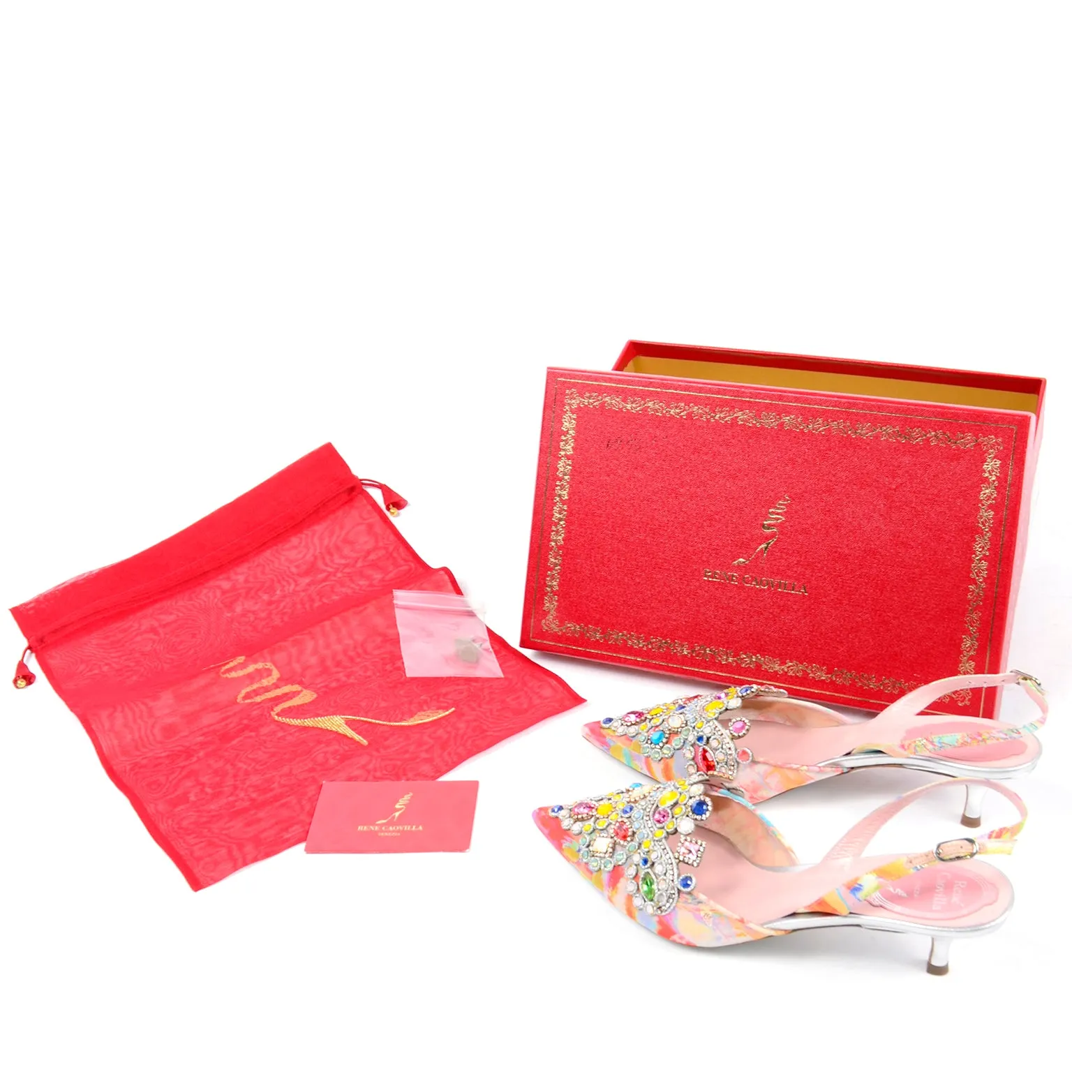 René Caovilla Jeweled Slingback Shoes New w Original Box $1125