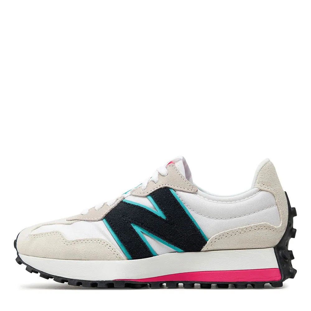 Scarpe Donna NEW BALANCE Sneakers 327 in Suede e Mesh White Sky e Pink