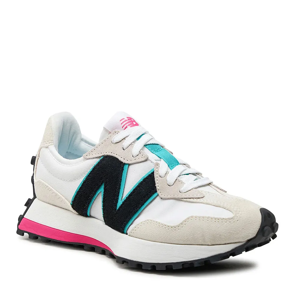 Scarpe Donna NEW BALANCE Sneakers 327 in Suede e Mesh White Sky e Pink