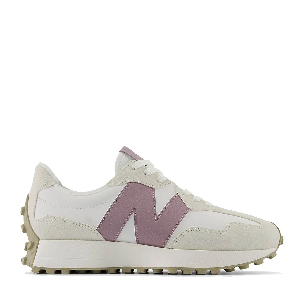 Scarpe Donna NEW BALANCE Sneakers 327 in Suede e Pelle colore Sea Salt Off White e Purple