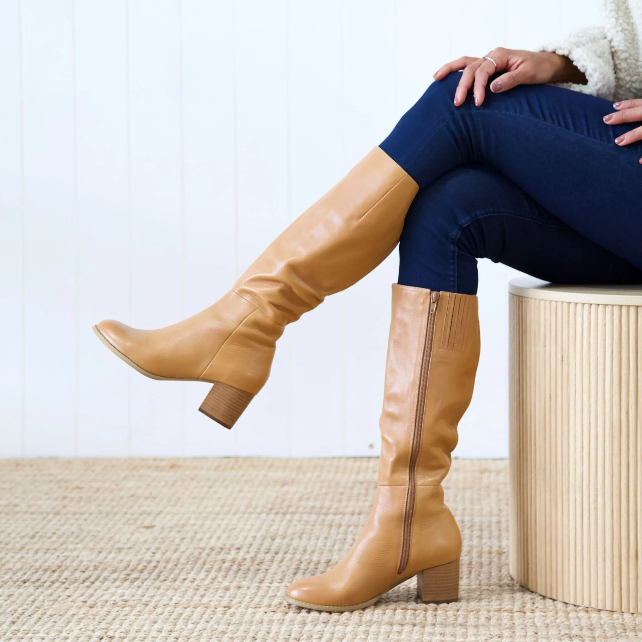 Sled Dark Tan Leather Knee High Boots