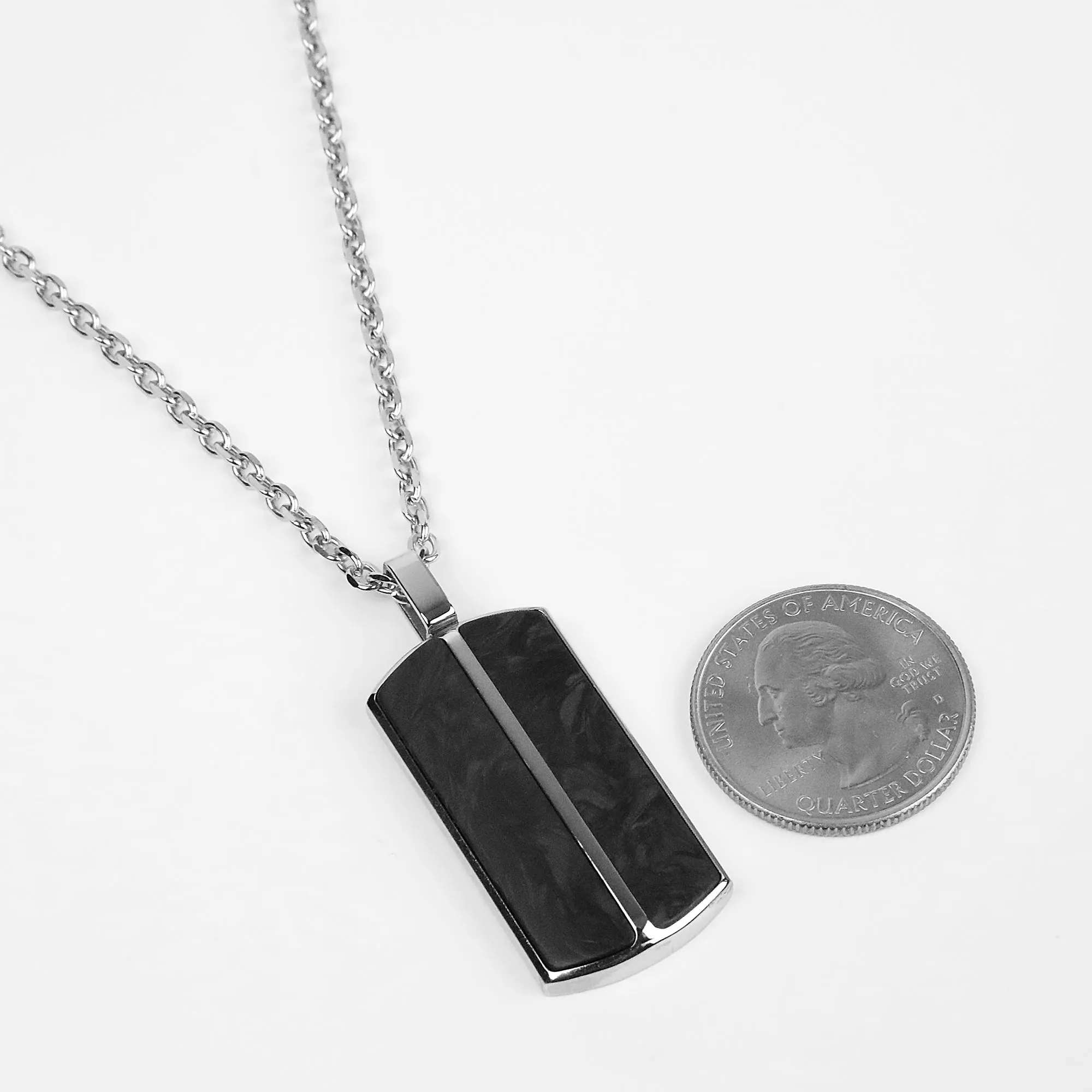 Sleek Carbon Fiber Tag Necklace - Silver x Black