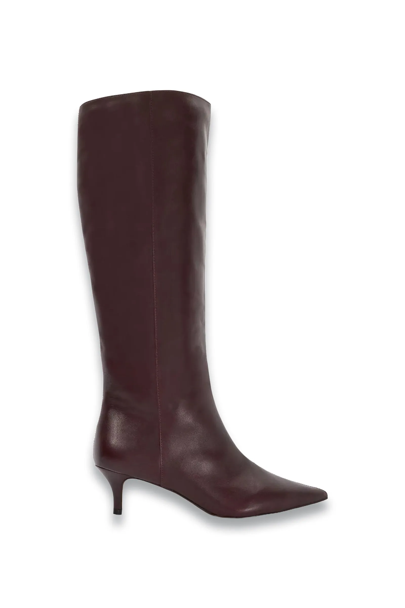 Smooth Kitten Heel Leather Knee High Boots, Dark Red