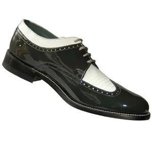 Stacy Baldwin Mens Dress Shoe Wingtip Formal Tuxedo for Prom & Wedding Shoe Grey/White Patent Two Tone