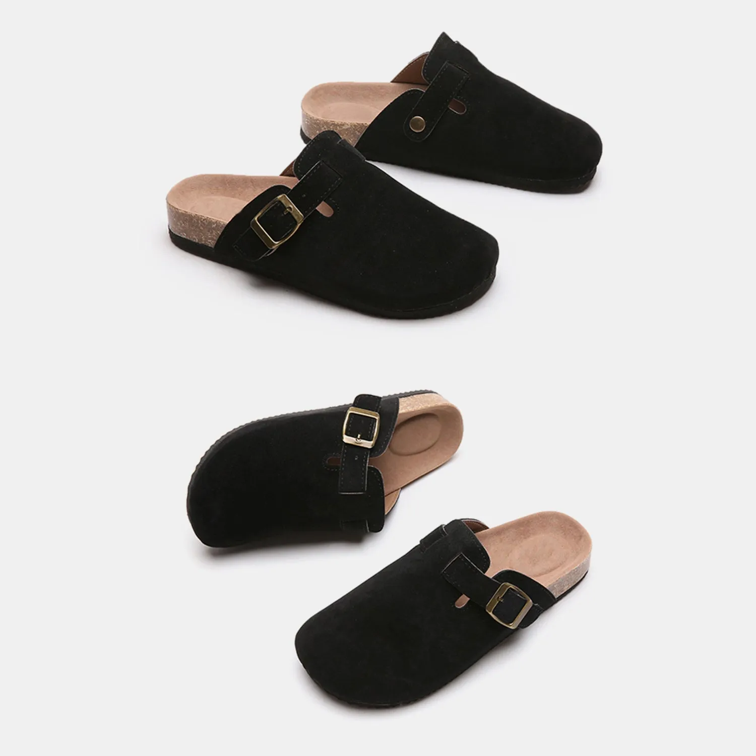 Suede Closed Toe Buckle Slide