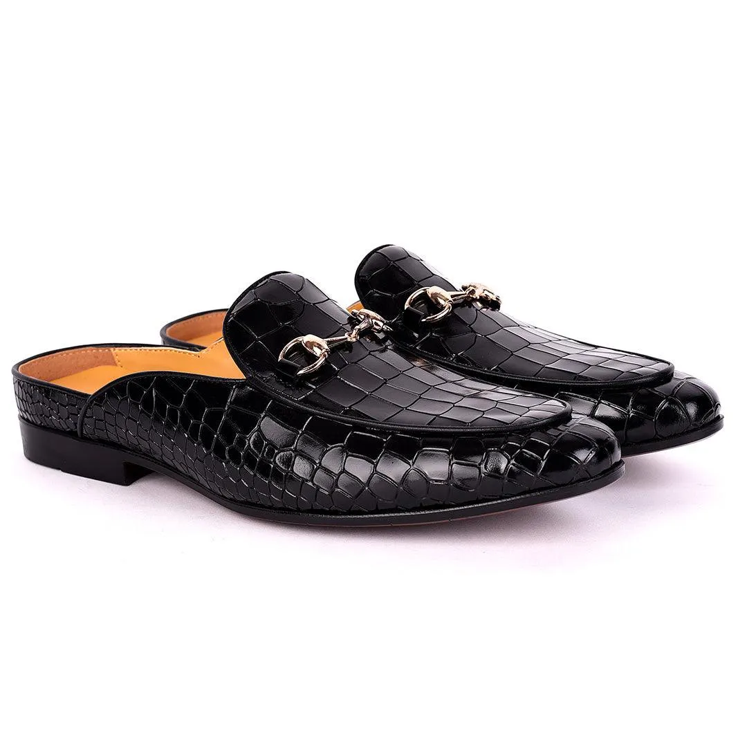 Terry Taylors Croc Leather With Gold Chain Men's Half Shoe- Black