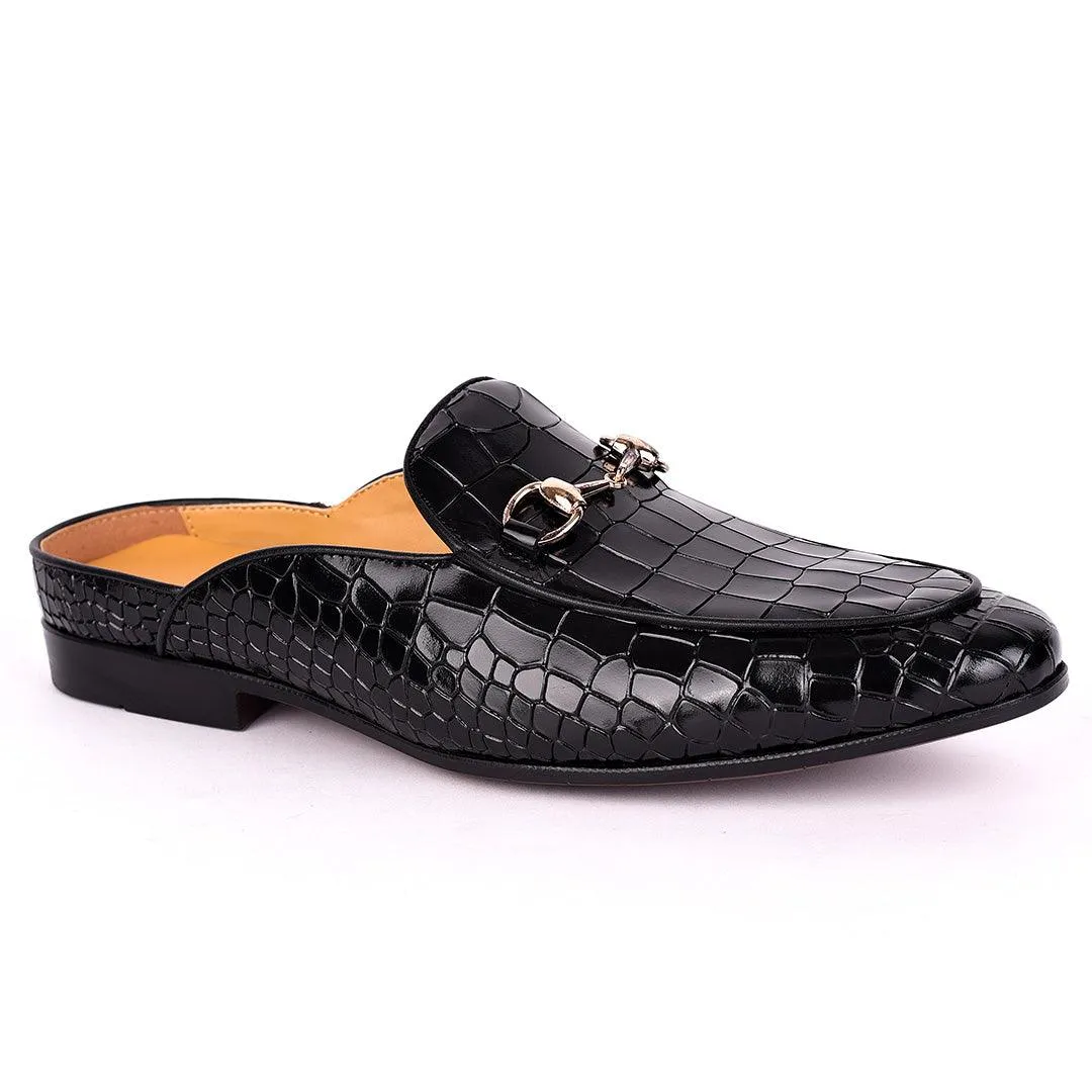 Terry Taylors Croc Leather With Gold Chain Men's Half Shoe- Black