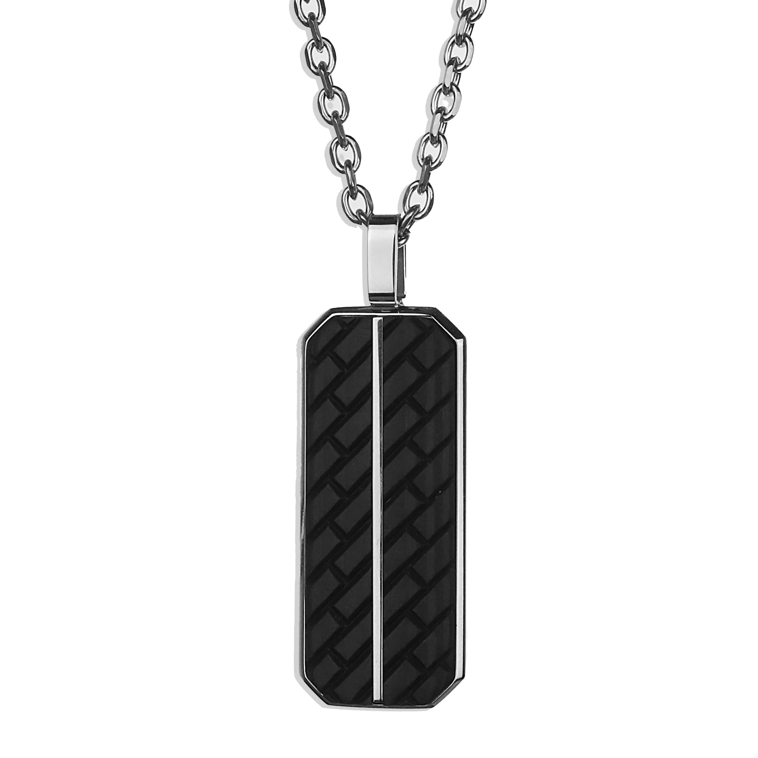 Tread Carbon Fiber Tag Necklace - Silver x Black