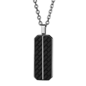 Tread Carbon Fiber Tag Necklace - Silver x Black