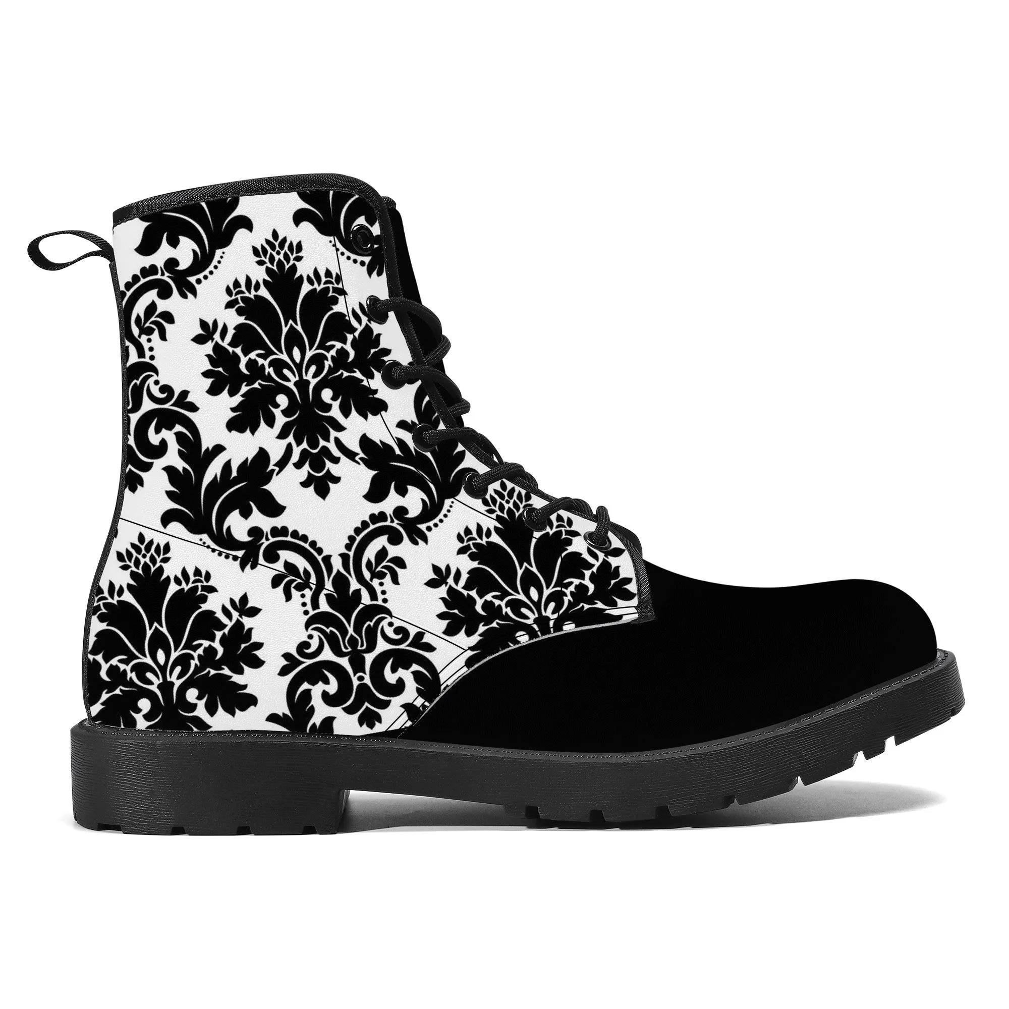 Unisex Synthetic Leather Boots - Black Floral