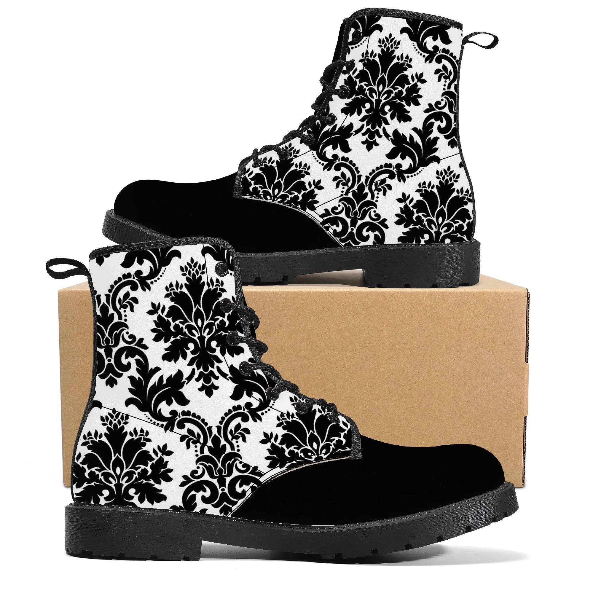 Unisex Synthetic Leather Boots - Black Floral