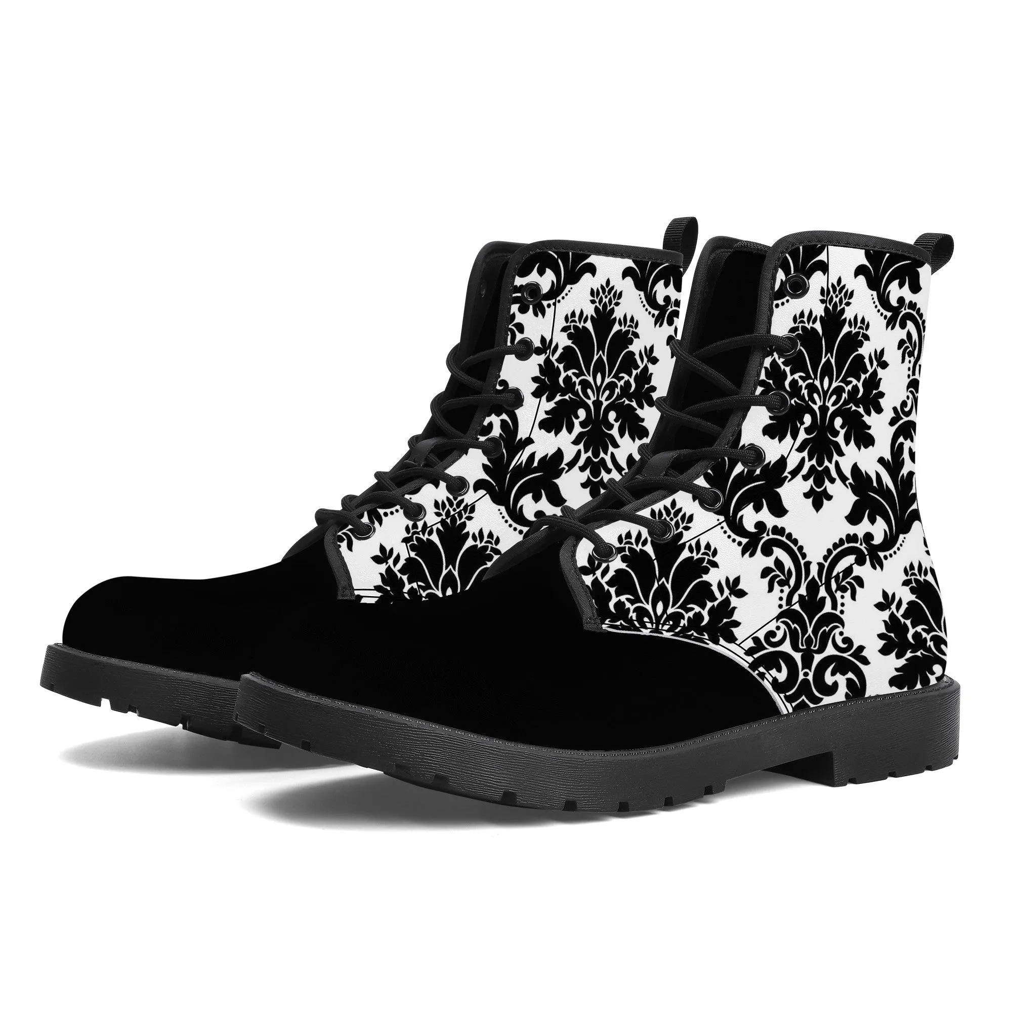 Unisex Synthetic Leather Boots - Black Floral