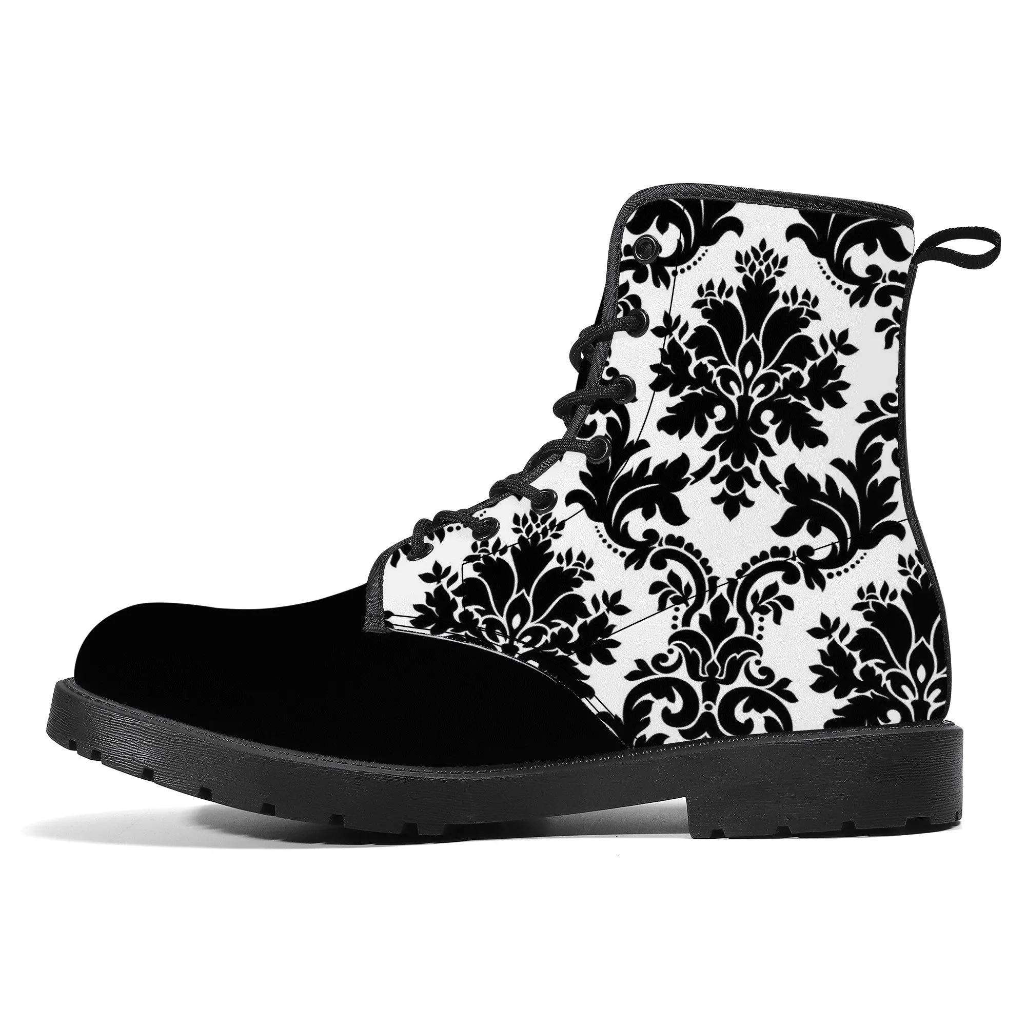 Unisex Synthetic Leather Boots - Black Floral