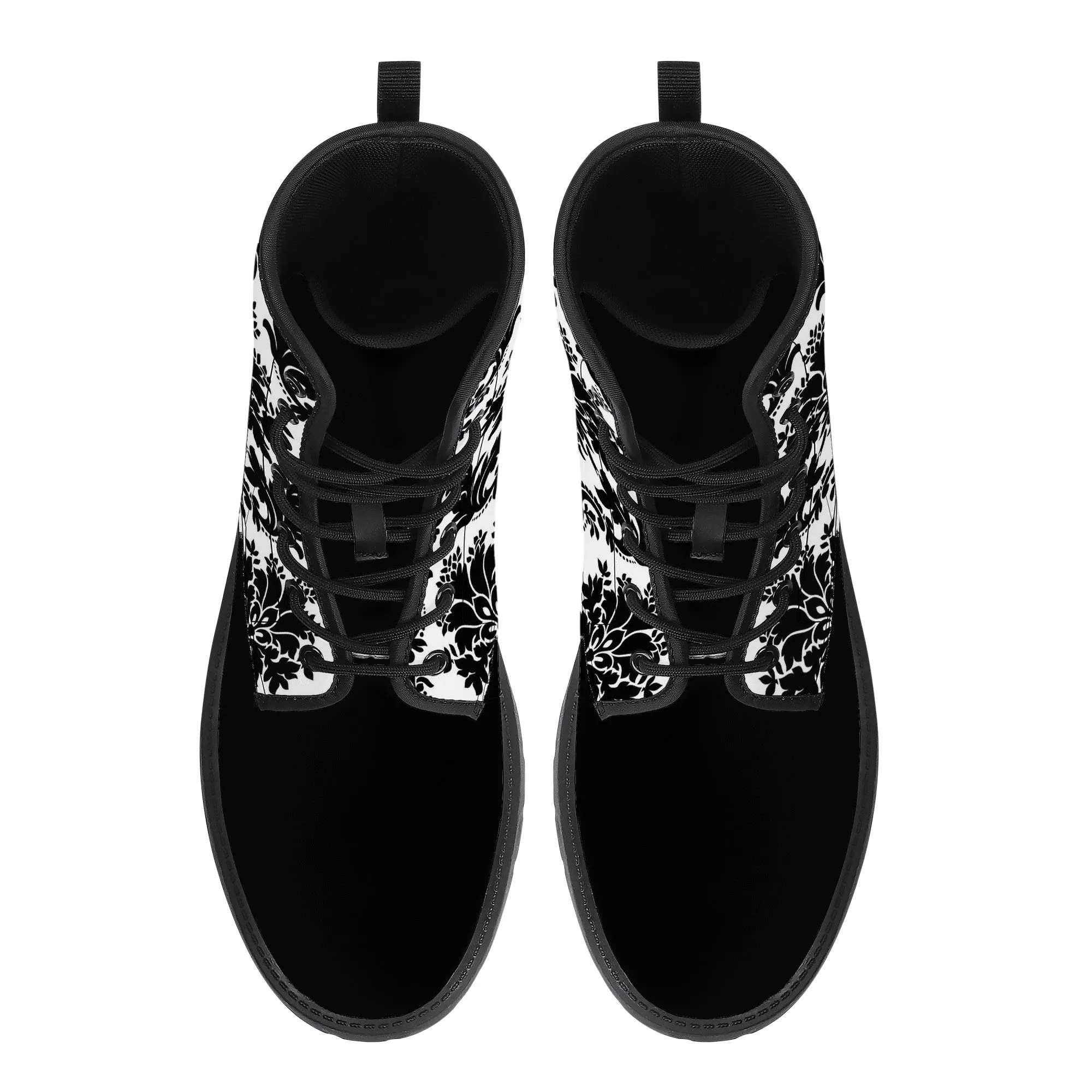 Unisex Synthetic Leather Boots - Black Floral