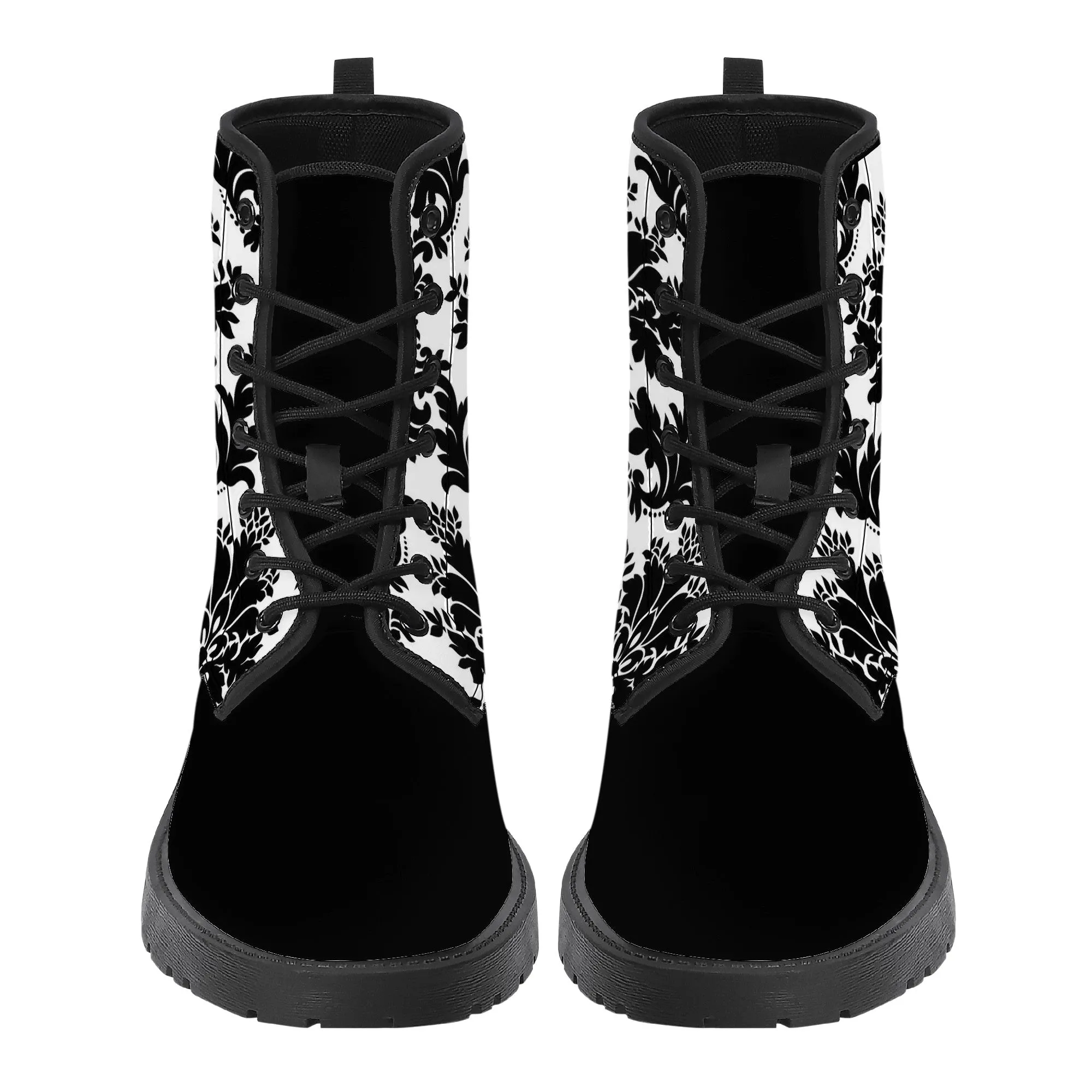 Unisex Synthetic Leather Boots - Black Floral