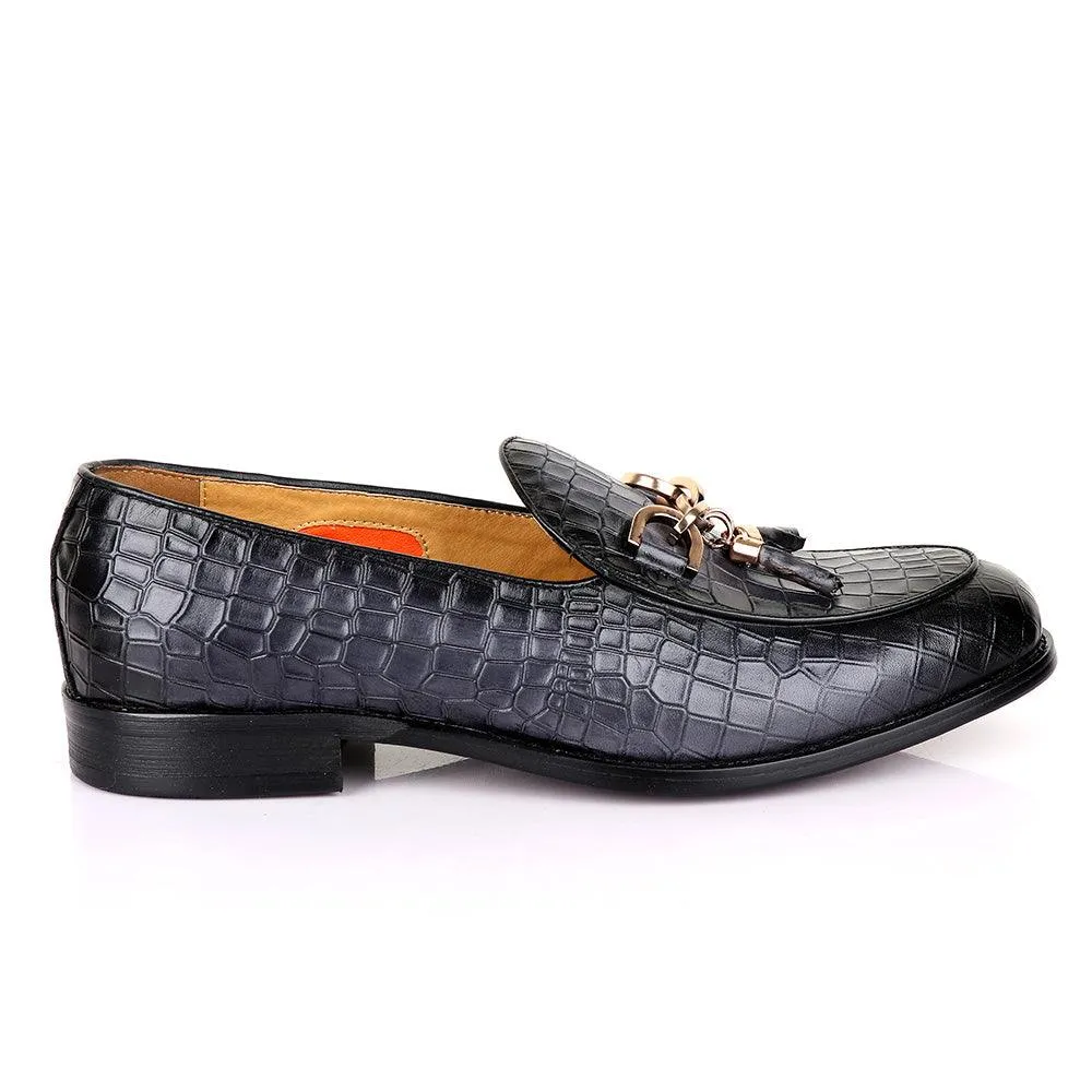 Valentino Classic Croc Chain Tassel Grey Leather shoe