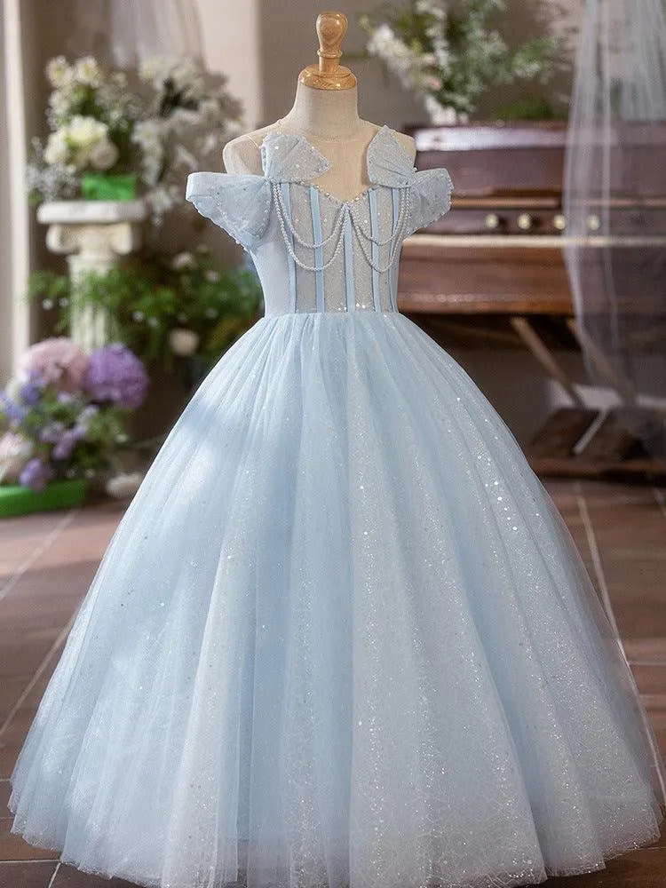 Wedding girl princess dress new stage performance bow mesh evening dress fluffy flower girl wedding dress sleeveless girl princess dress