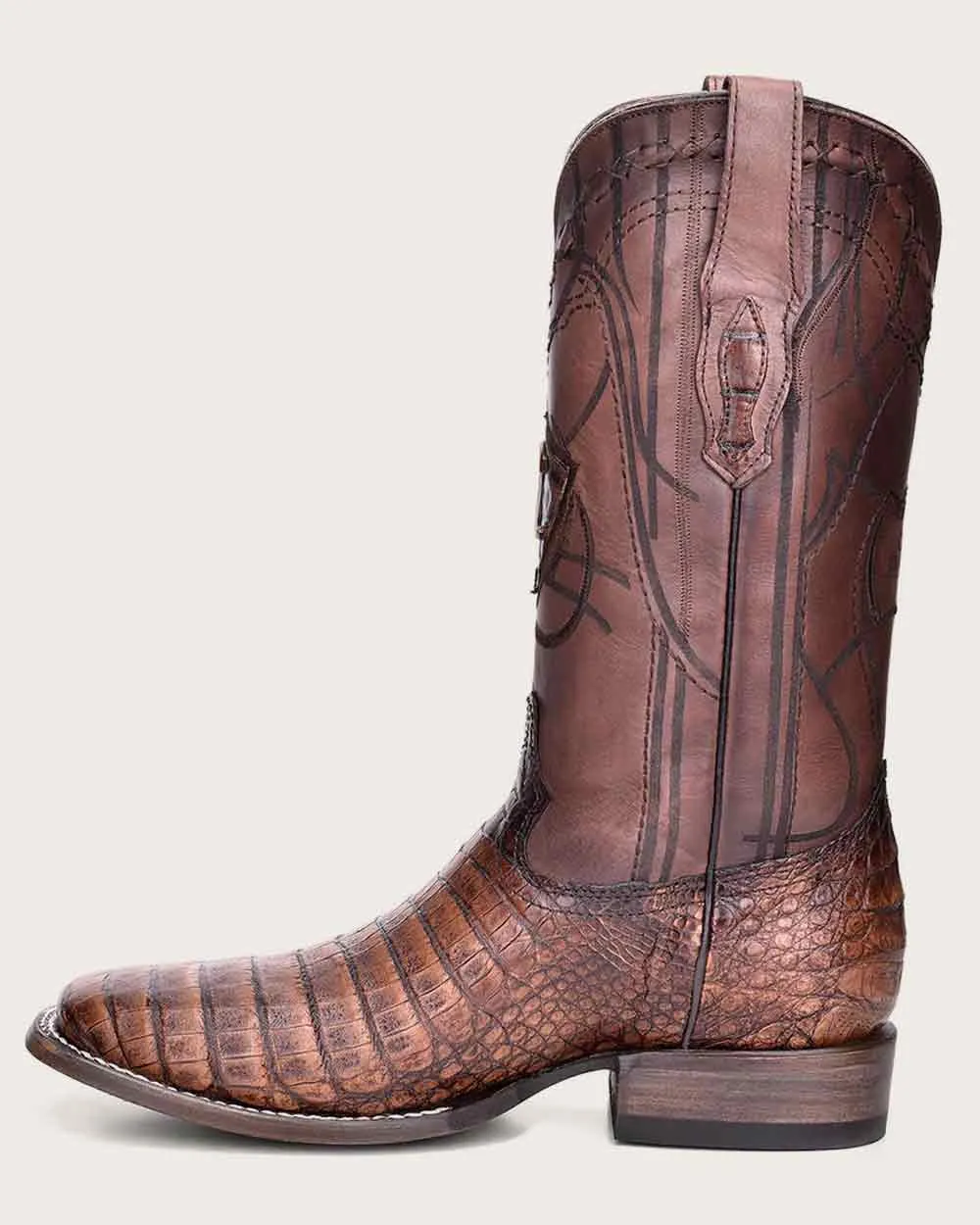 Western engraved honey exotic boot