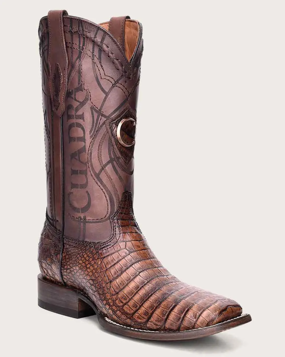 Western engraved honey exotic boot