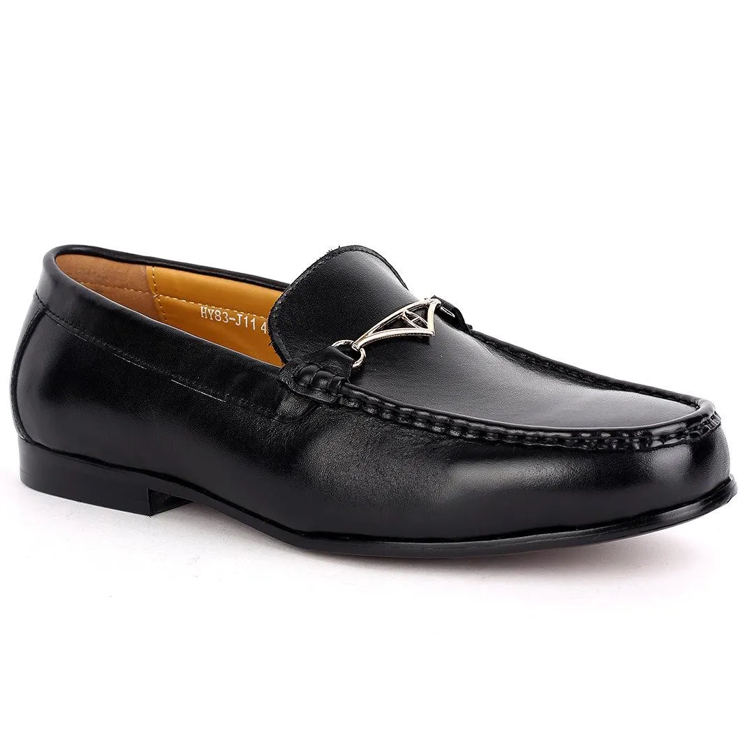 Weston Magnificent Leather Gold Designed Loafers Shoe - Black