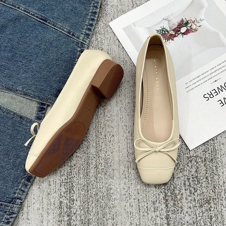 Women Cute Mary Jane Shoes, Vintage Heels Shoes, Ballerina Retro Square Toe Flats Heels, Ballet Slip Ons Red Apricot Black Shoes