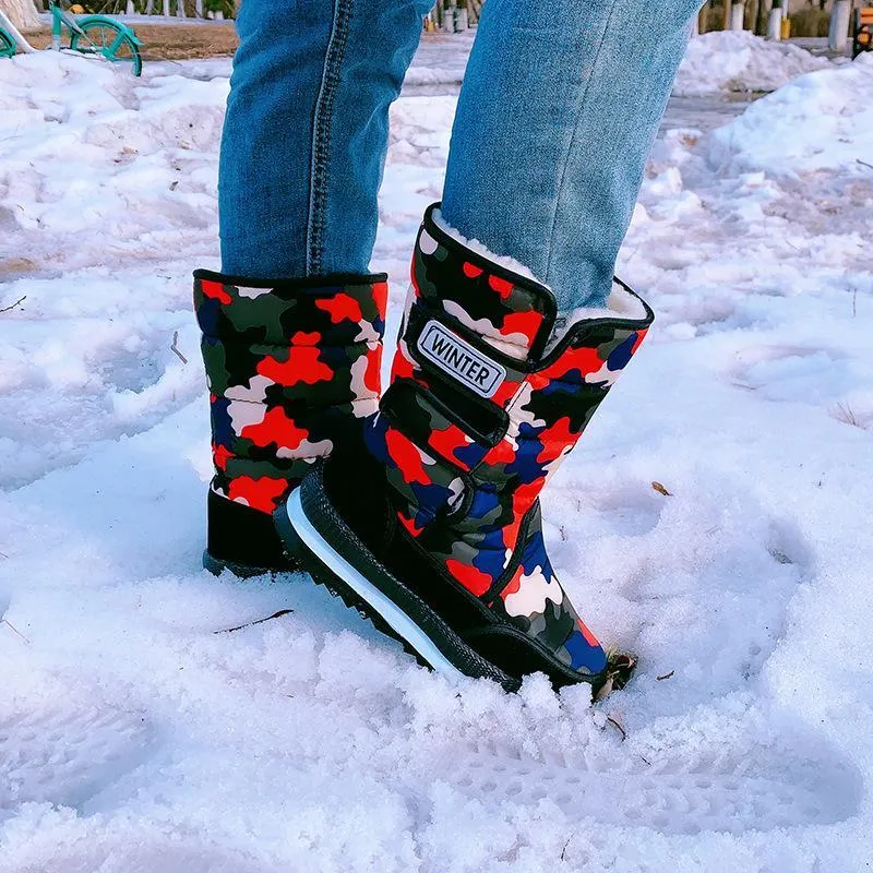 Women winter mid calf platform thick fur warm snow boots