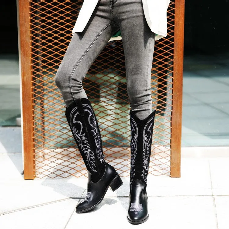 Women's Embroidery High Heel Knee High Boots